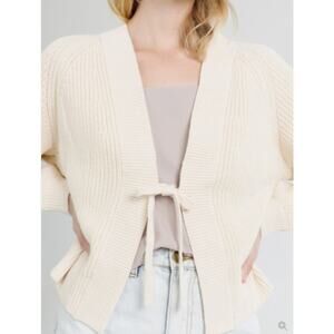 Mod Goddess Cream Cable Knit Sweater with Bow Accent SMALL